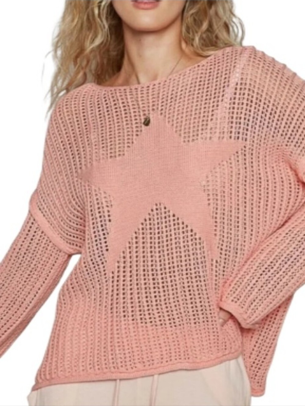 POL Star Crochet Knit Peach Oversized Sweater-NWOT